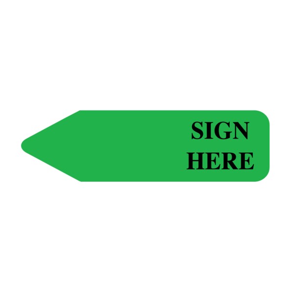 Labeling Flag - Imprinted - Sign Here - Green - Re Fill - 9/16" x 2"